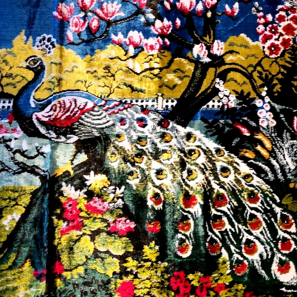 Vintage Peacock Tapestry  Velveteen, Swan brand, made in China in 60th - Picture 3 of 6